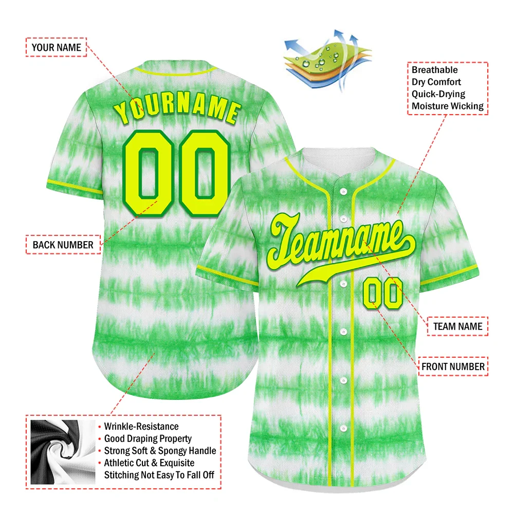 Custom Green Tie Dye Yellow Authentic Baseball Jersey BSBJ0a-bc0fbfb - Coolcustomize