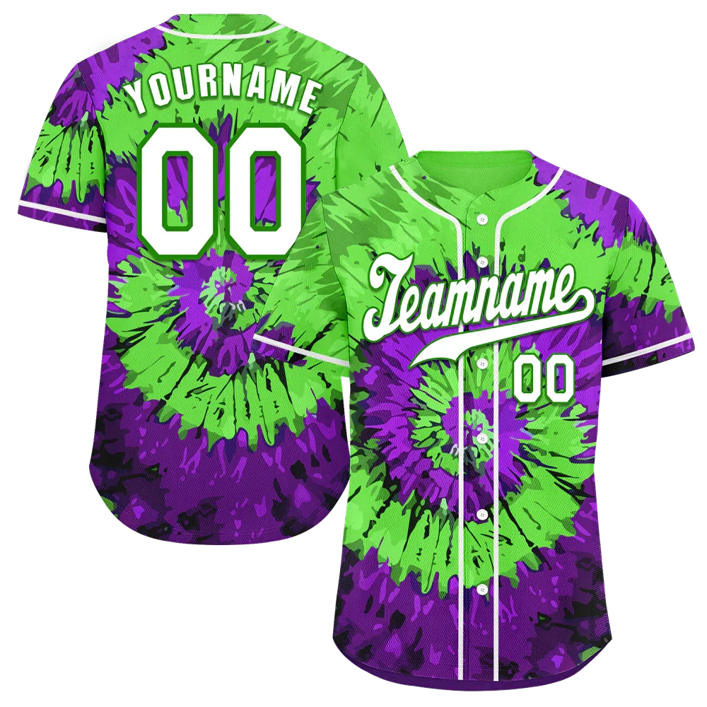 Custom Green Purple Tie Dye White Authentic Baseball Jersey BSBJ0a-bc0fbfe - Coolcustomize