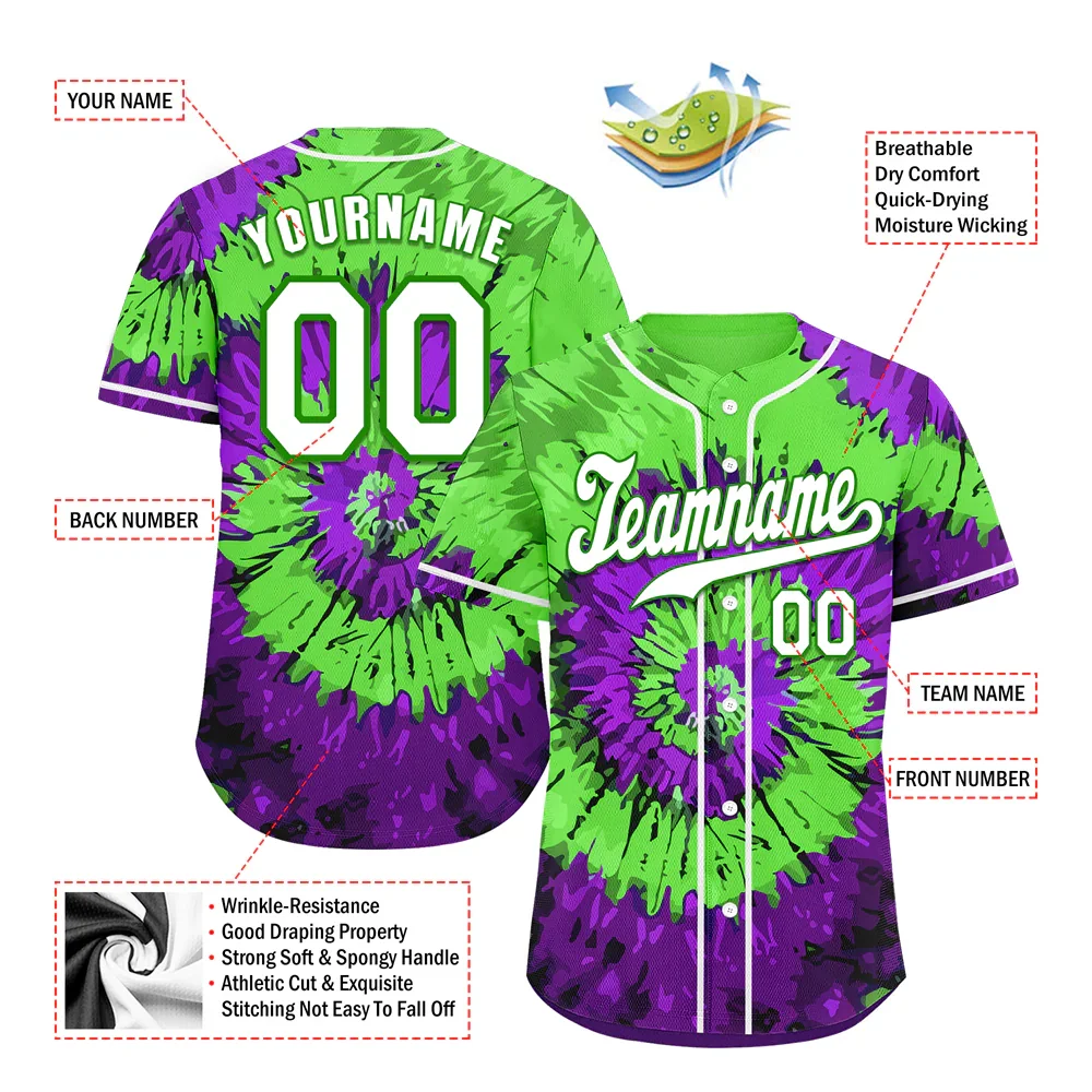 Custom Green Purple Tie Dye White Authentic Baseball Jersey BSBJ0a-bc0fbfe - Coolcustomize
