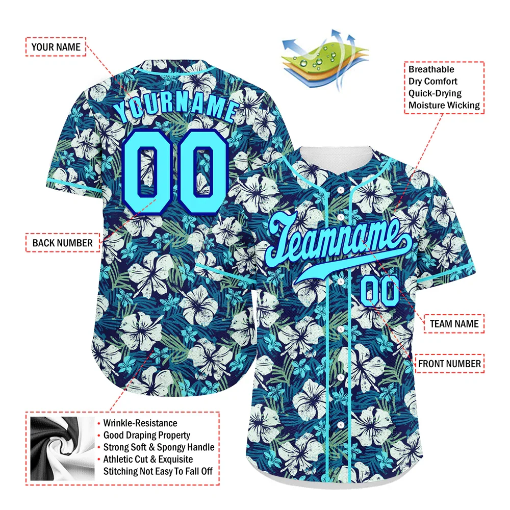 Custom Blue Hawaii Aqua Authentic Baseball Jersey BSBJ0a-bc0fbf7 - Coolcustomize