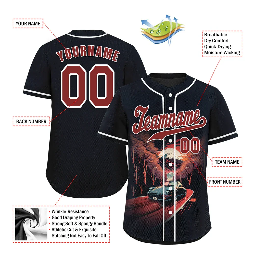 Custom Black Red Drift Fashion Red Authentic Baseball Jersey BSBJ0a-bc0fb87 - Coolcustomize