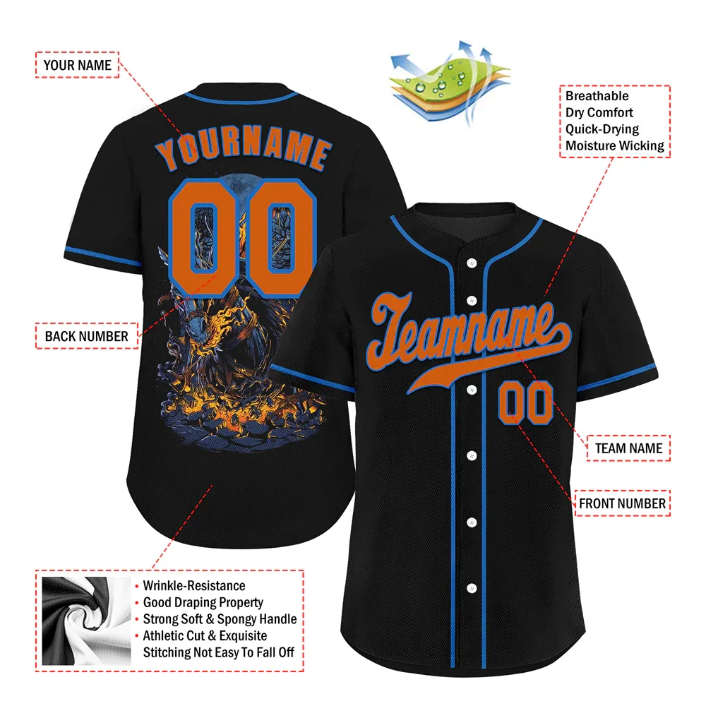 Custom Black Skull Fashion Orange Authentic Baseball Jersey BSBJ0a-bc0fb9b - Coolcustomize
