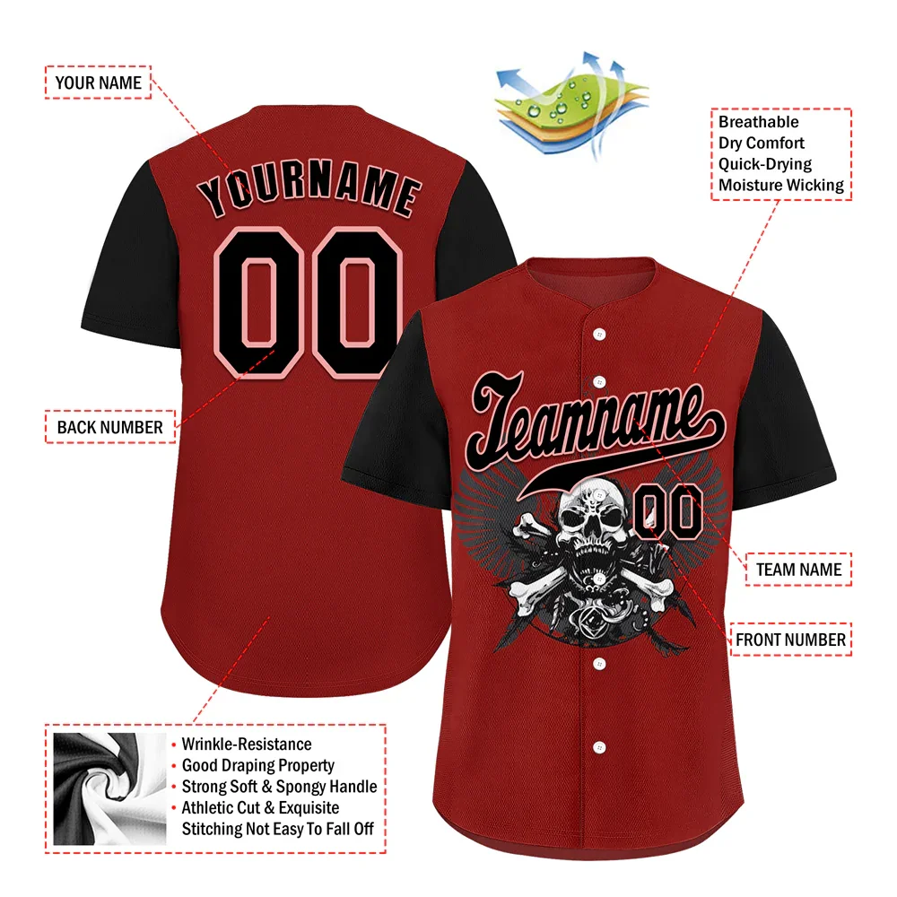 Custom Red Black Skull Fashion Black Authentic Baseball Jersey BSBJ0a-bc0fb9e - Coolcustomize