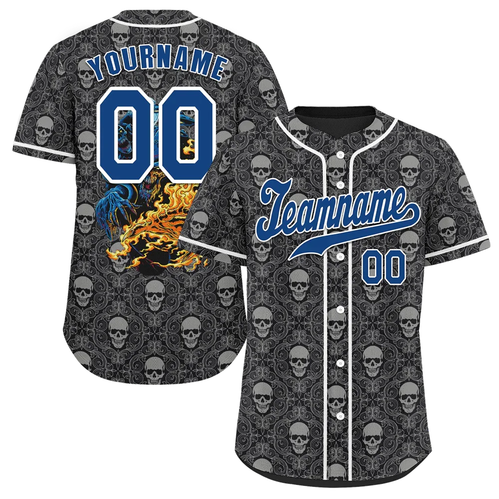 Custom Grey Skull Fashion Blue Authentic Baseball Jersey BSBJ0a-bc0fb9f - Coolcustomize