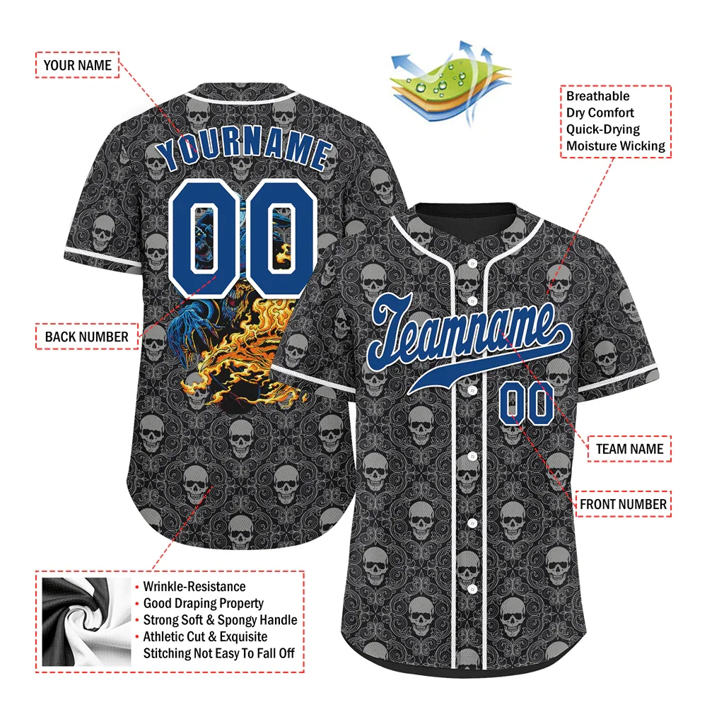 Custom Grey Skull Fashion Blue Authentic Baseball Jersey BSBJ0a-bc0fb9f - Coolcustomize