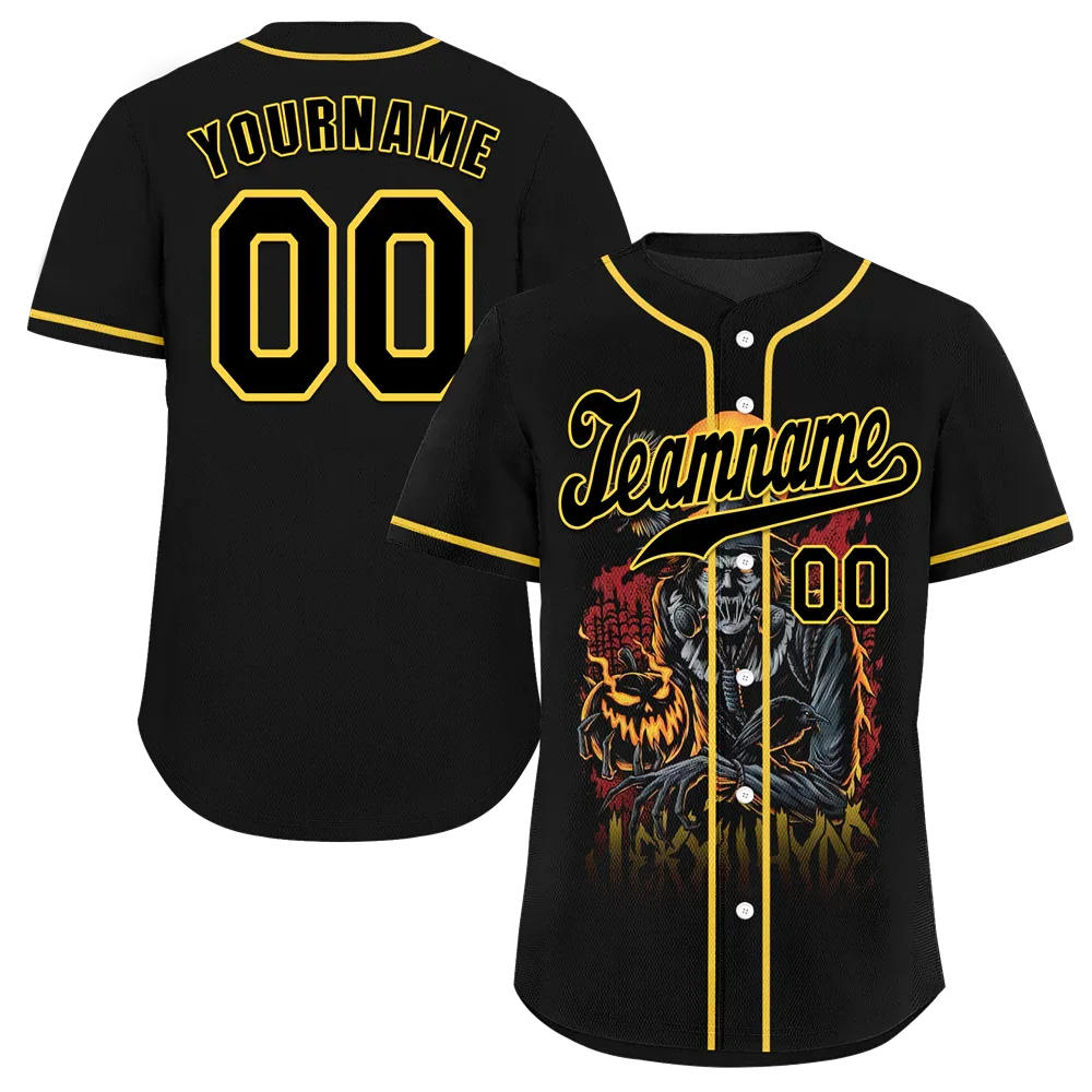 Custom Black Yellow Skull Fashion Black Authentic Baseball Jersey BSBJ0a-bc0fb98 - Coolcustomize