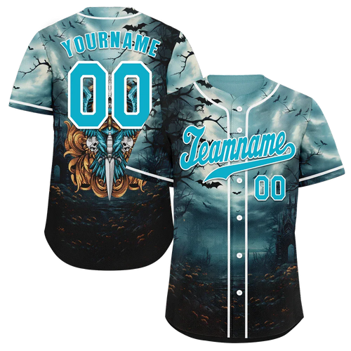 Custom Aqua Black Skull Fashion Aqua Authentic Baseball Jersey BSBJ0a-bc0fb99 - Coolcustomize