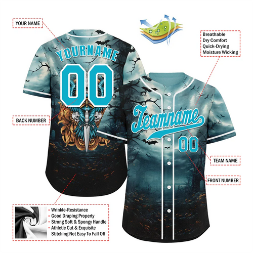 Custom Aqua Black Skull Fashion Aqua Authentic Baseball Jersey BSBJ0a-bc0fb99 - Coolcustomize