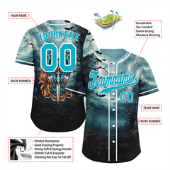 Custom Aqua Black Skull Fashion Aqua Authentic Baseball Jersey BSBJ0a-bc0fb99