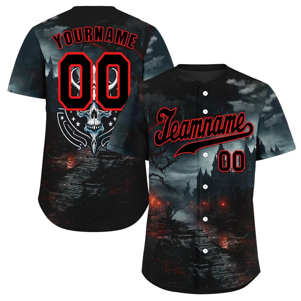 Custom Black Skull Fashion Black Authentic Baseball Jersey BSBJ0a-bc0fc00 - Coolcustomize