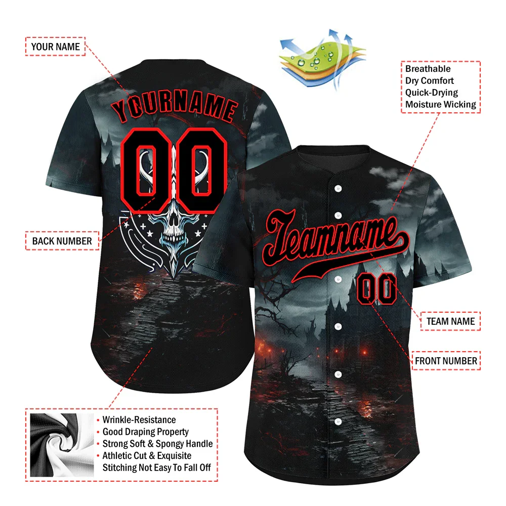 Custom Black Skull Fashion Black Authentic Baseball Jersey BSBJ0a-bc0fc00 - Coolcustomize
