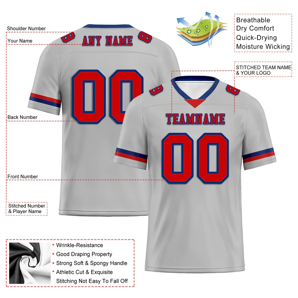 Custom Grey Classic Style Red Personalized Authentic Football Jersey FBJ02-bc0f0ad - Coolcustomize