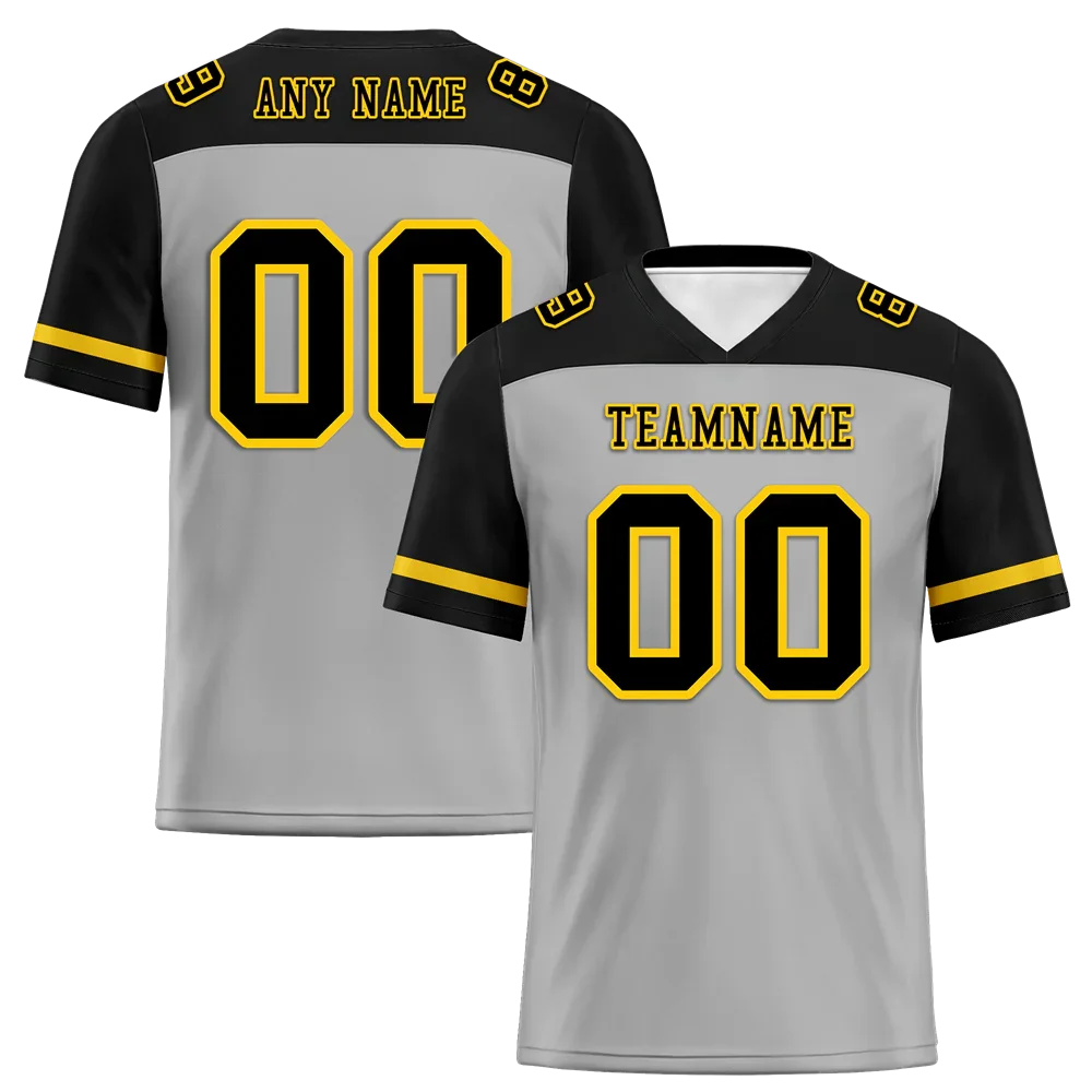 Custom Grey Black Raglan Sleeves Black Personalized Authentic Football Jersey FBJ02-bc0f0a9 - Coolcustomize