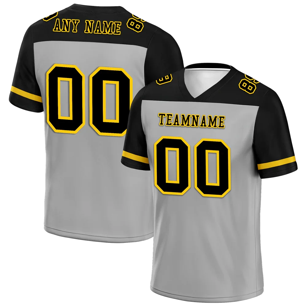 Custom Grey Black Raglan Sleeves Black Personalized Authentic Football Jersey FBJ02-bc0f0a9 - Coolcustomize