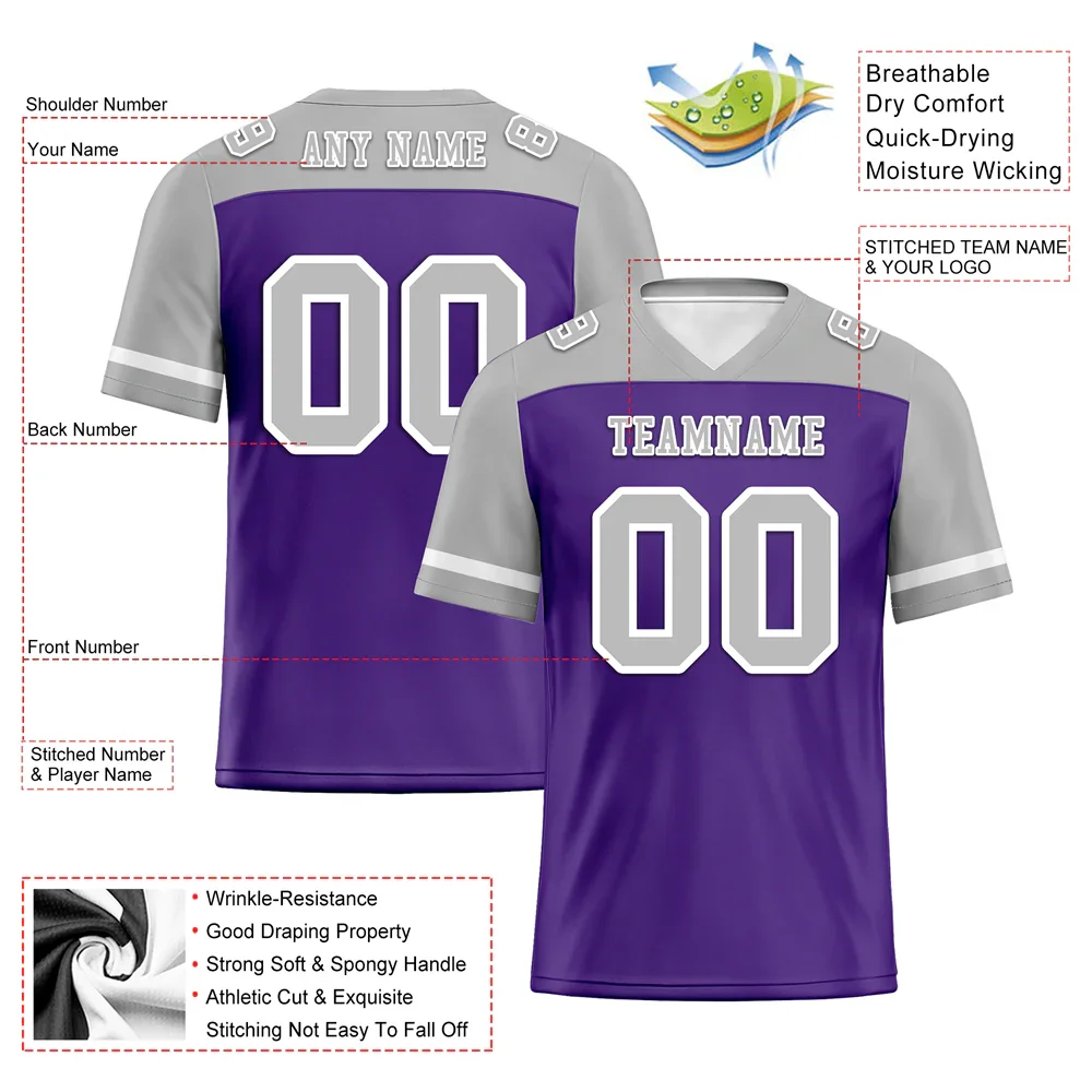 Custom Purple Grey Raglan Sleeves Grey Personalized Authentic Football Jersey FBJ02-bc0f0b0 - Coolcustomize