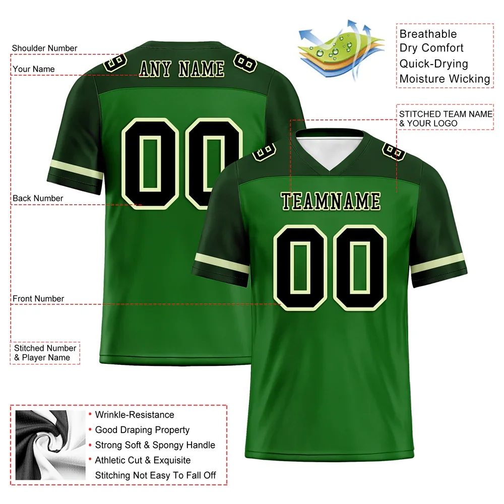 Custom Green Raglan Sleeves Black Personalized Authentic Football Jersey FBJ02-bc0f0ba - Coolcustomize