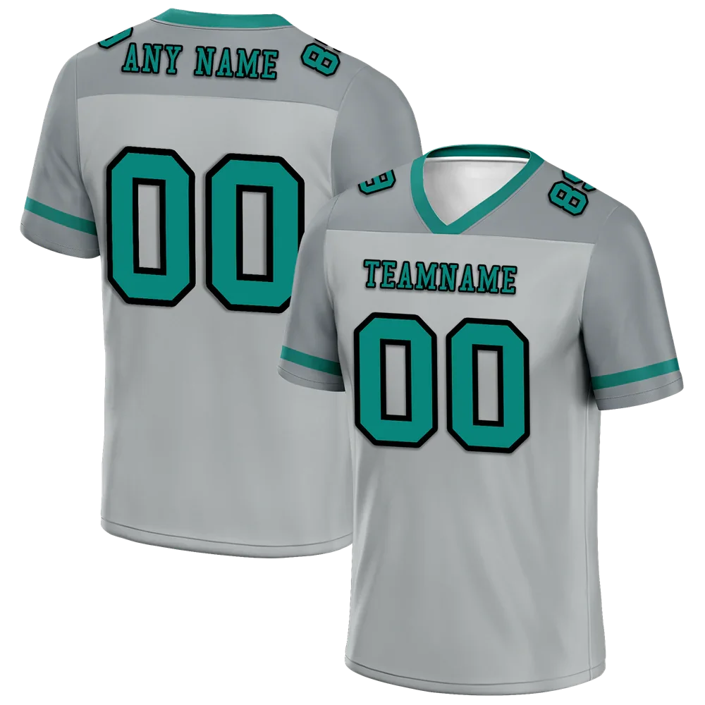 Custom Grey Raglan Sleeves Aqua Personalized Authentic Football Jersey FBJ02-bc0f0bf - Coolcustomize