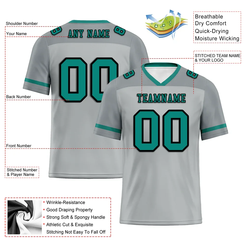 Custom Grey Raglan Sleeves Aqua Personalized Authentic Football Jersey FBJ02-bc0f0bf - Coolcustomize