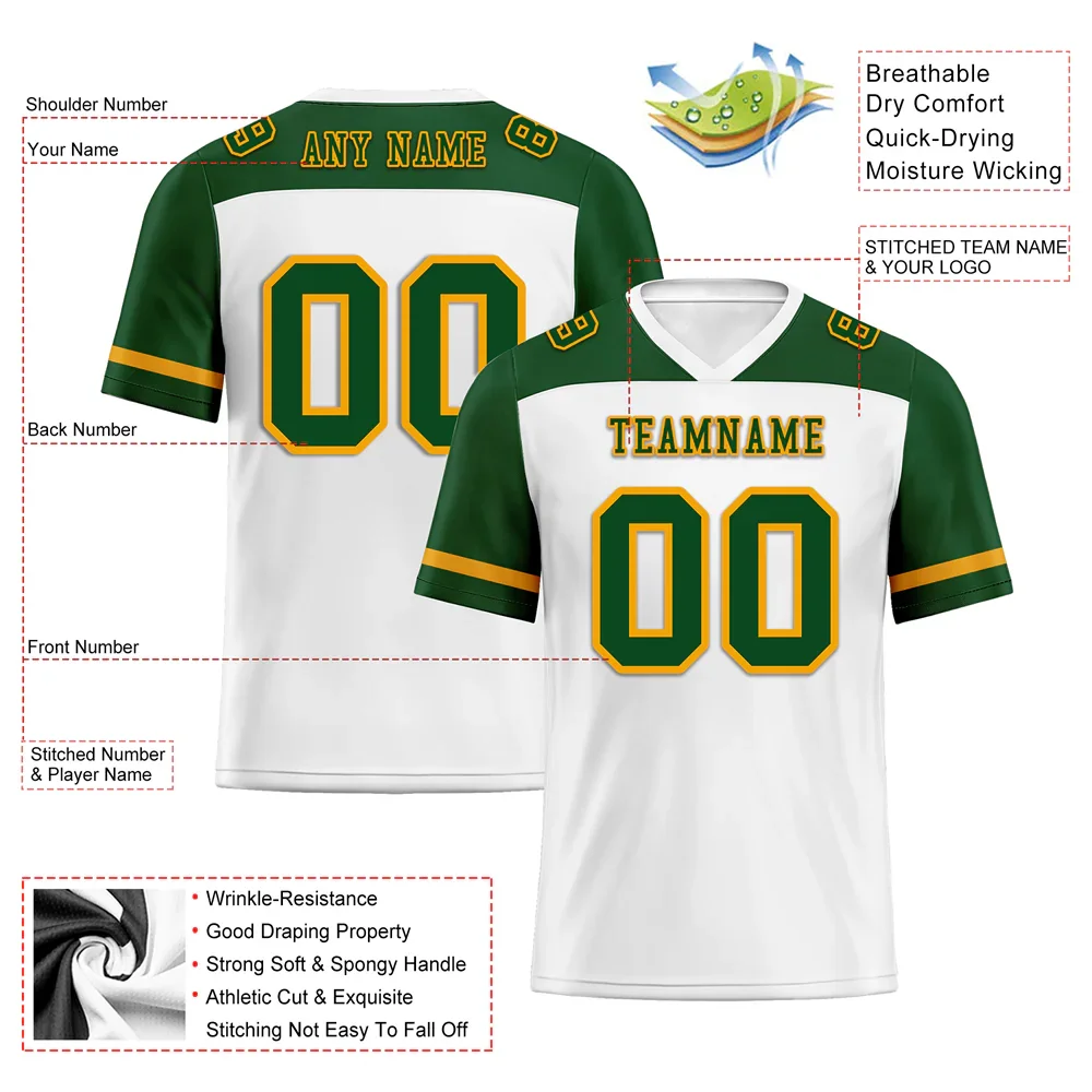 Custom White Green Raglan Sleeves Green Personalized Authentic Football Jersey FBJ02-bc0f0b7 - Coolcustomize