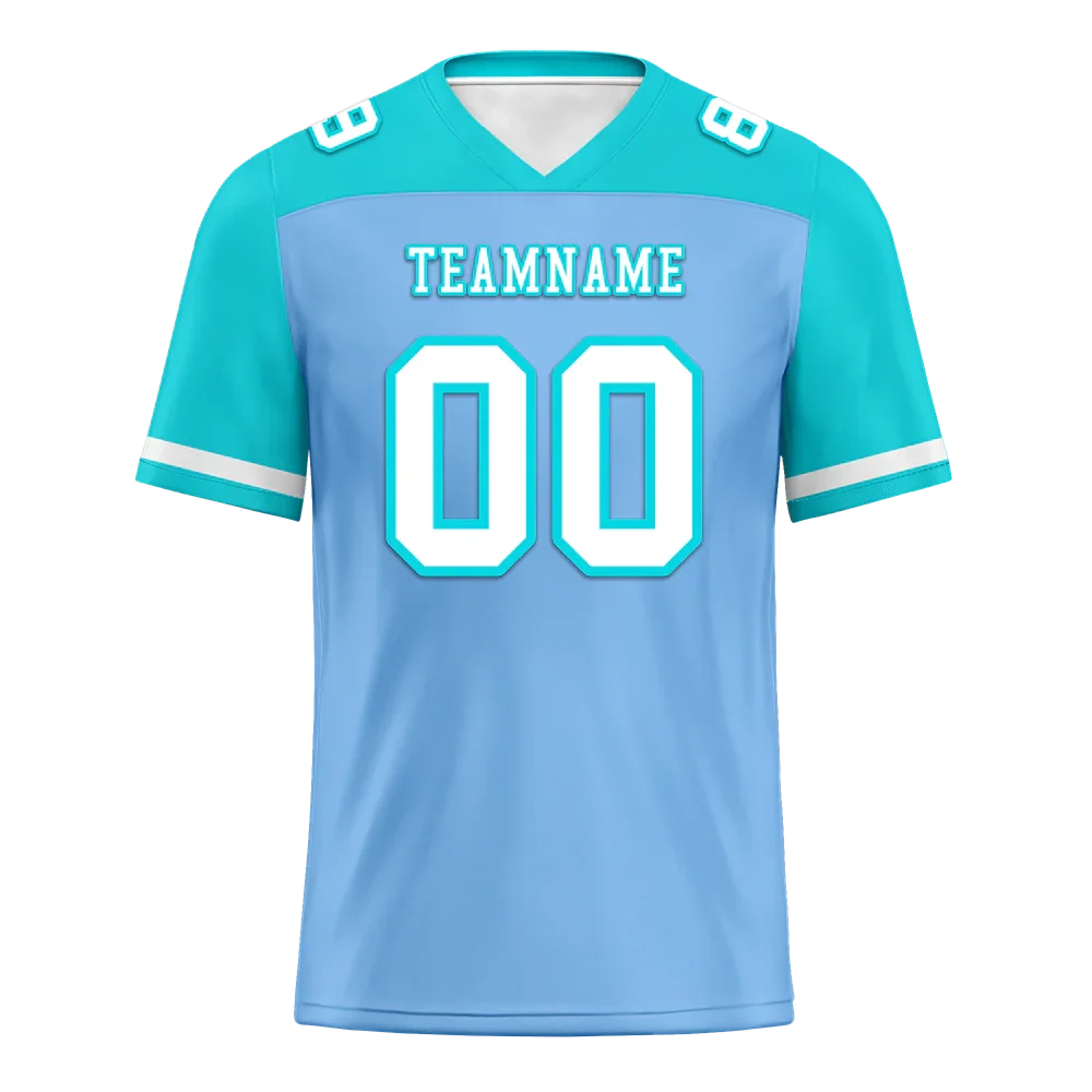Custom Blue Aqua Raglan Sleeves White Personalized Authentic Football Jersey FBJ02-bc0f0b8 - Coolcustomize