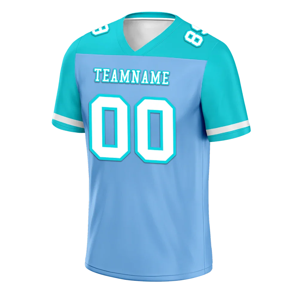 Custom Blue Aqua Raglan Sleeves White Personalized Authentic Football Jersey FBJ02-bc0f0b8 - Coolcustomize