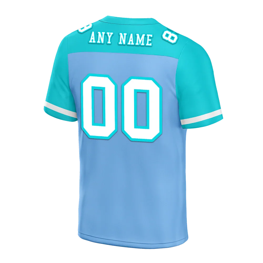 Custom Blue Aqua Raglan Sleeves White Personalized Authentic Football Jersey FBJ02-bc0f0b8 - Coolcustomize