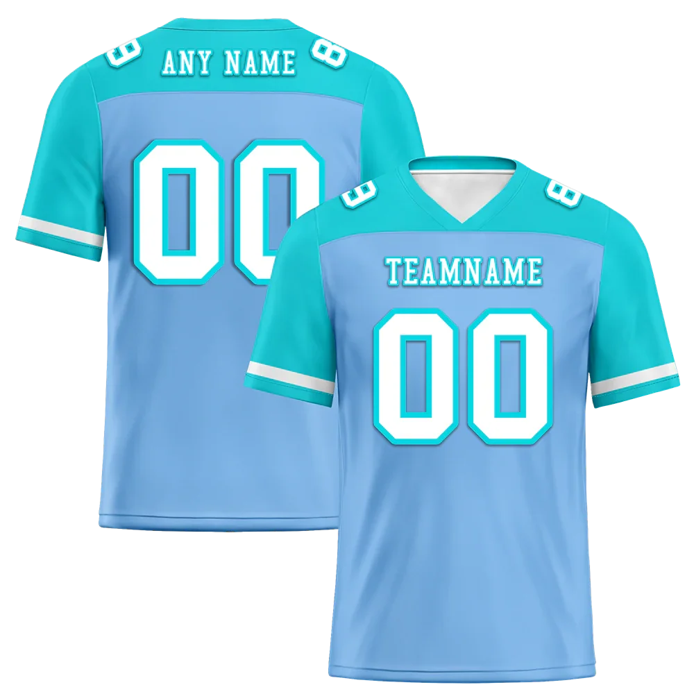 Custom Blue Aqua Raglan Sleeves White Personalized Authentic Football Jersey FBJ02-bc0f0b8 - Coolcustomize
