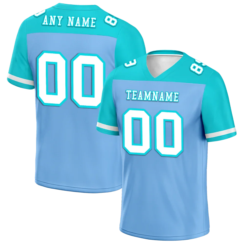 Custom Blue Aqua Raglan Sleeves White Personalized Authentic Football Jersey FBJ02-bc0f0b8 - Coolcustomize