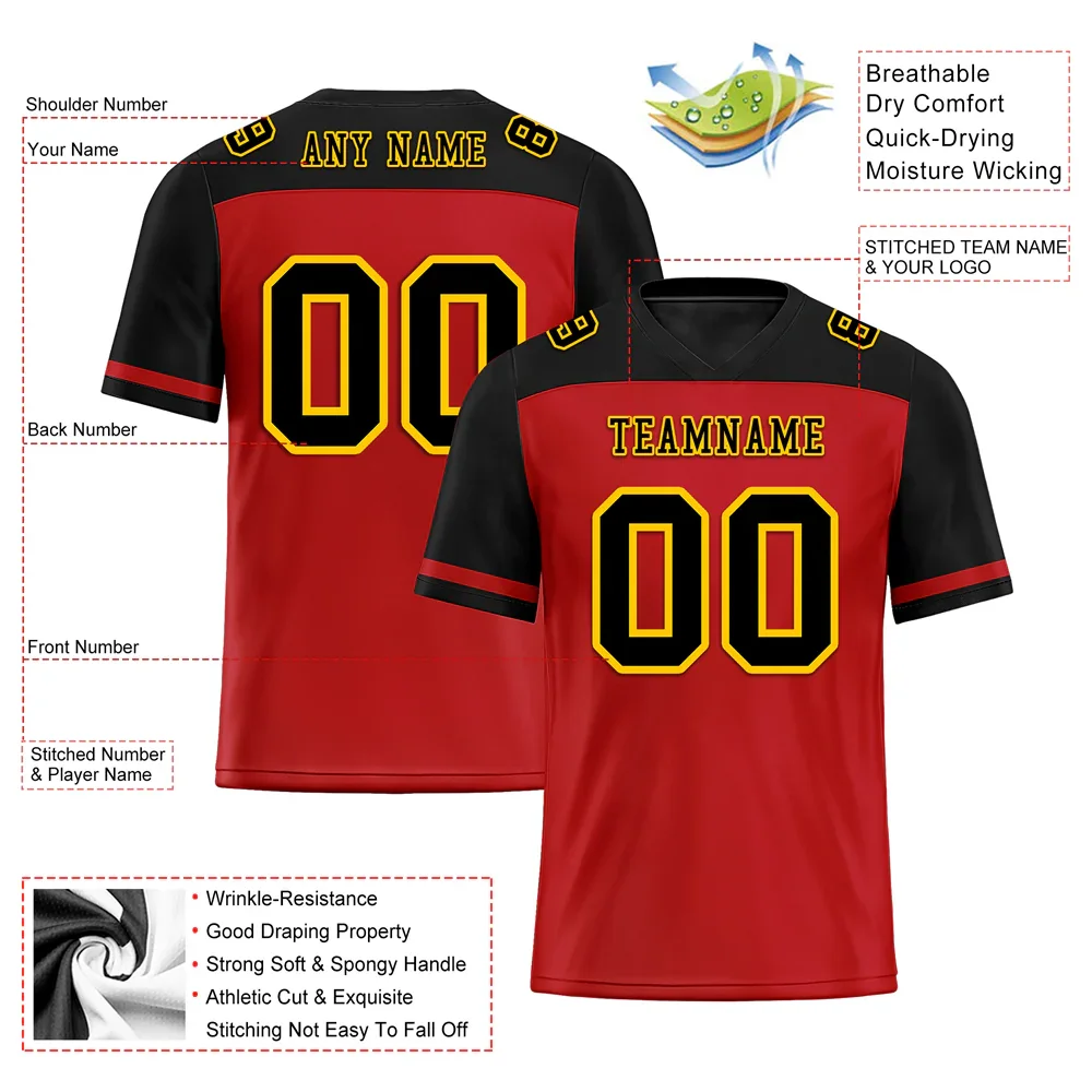 Custom Red Black Raglan Sleeves Black Personalized Authentic Football Jersey FBJ02-bc0f0b9 - Coolcustomize