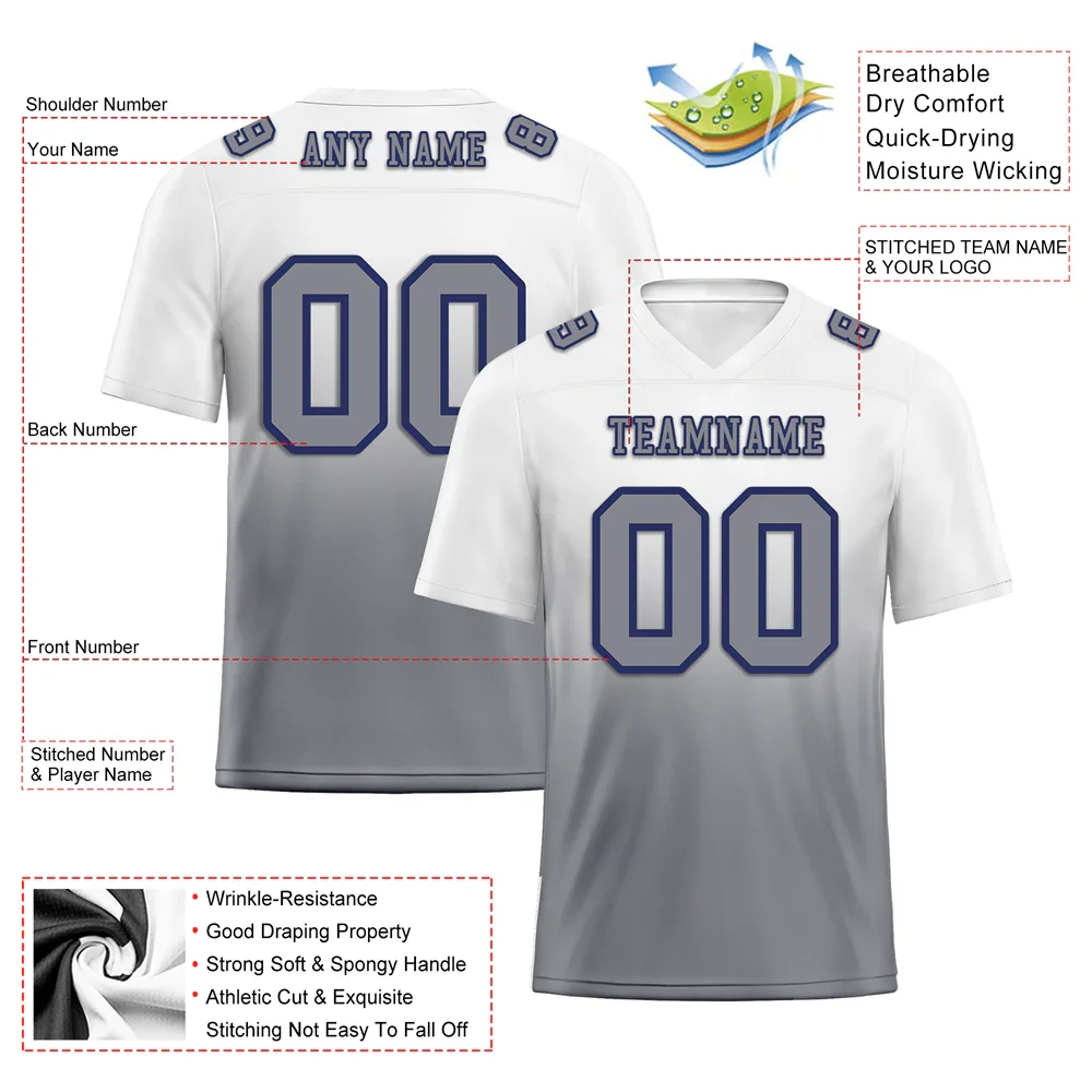 Custom White Grey Fade Fashion Grey Personalized Authentic Football Jersey FBJ02-bc0f0c9 - Coolcustomize