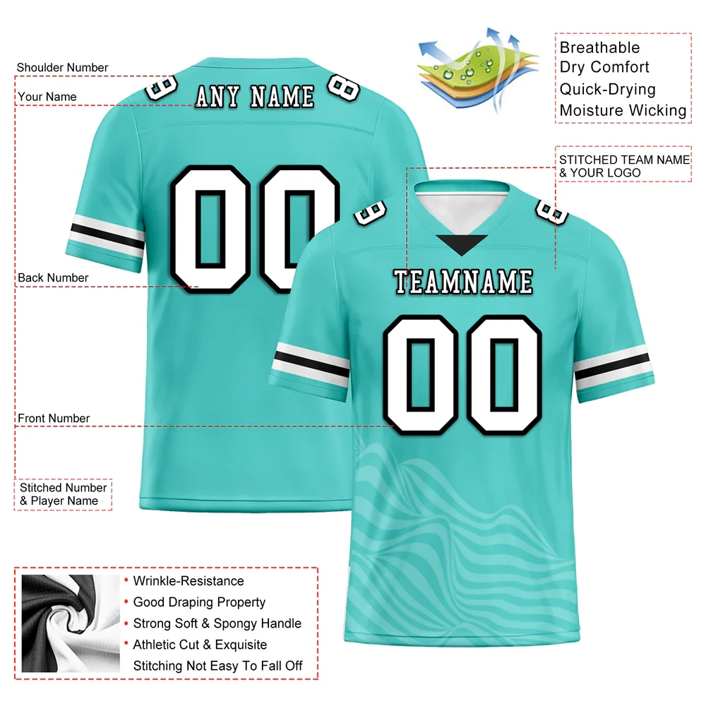 Custom Aqua Sleeve Stripes White Personalized Authentic Football Jersey FBJ02-bc0f0da - Coolcustomize