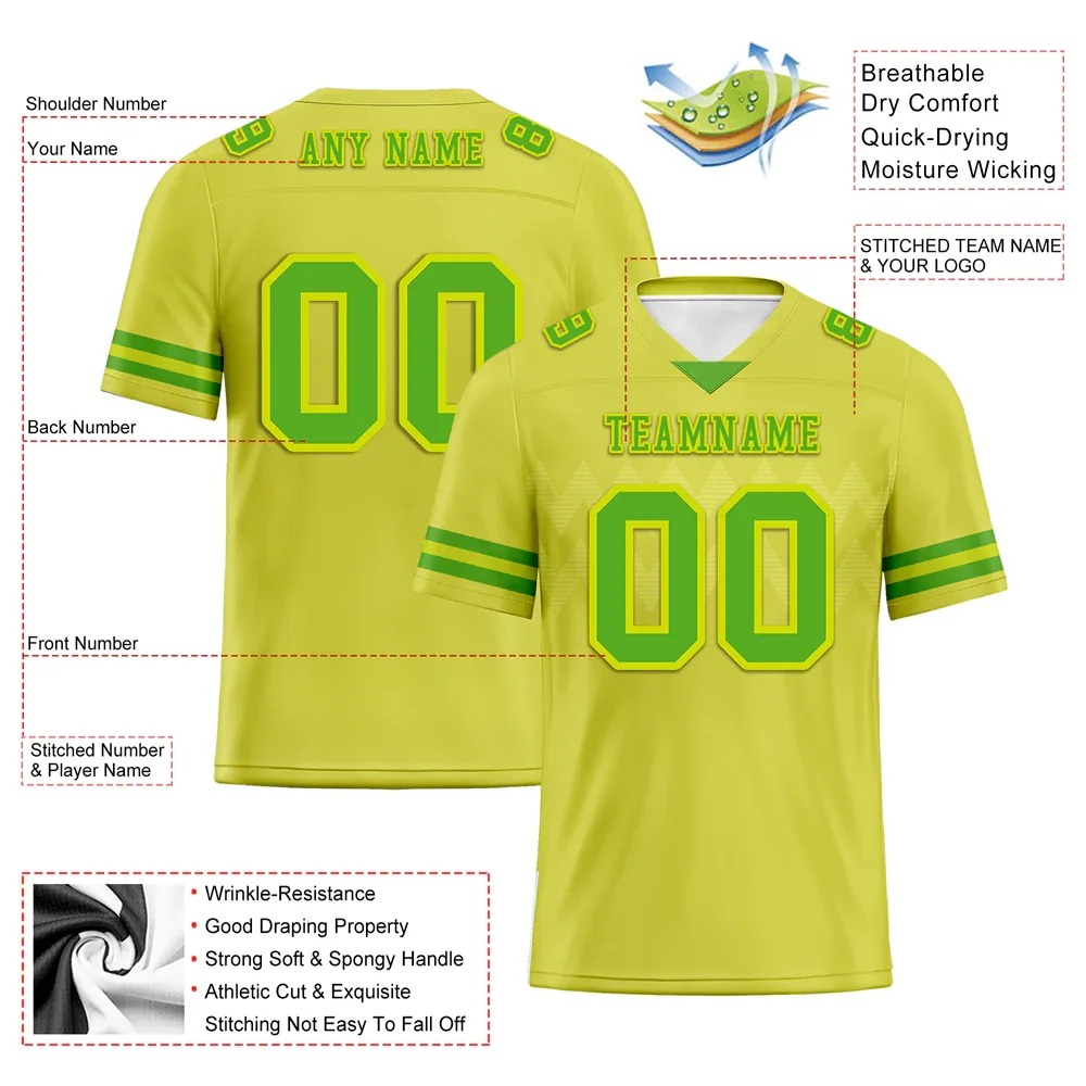 Custom Yellow Sleeve Stripes Green Personalized Authentic Football Jersey FBJ02-bc0f0d9 - Coolcustomize