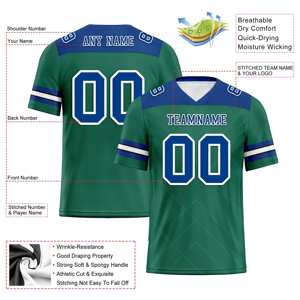 Custom Green Sleeve Stripes Blue Personalized Authentic Football Jersey FBJ02-bc0f0ec - Coolcustomize