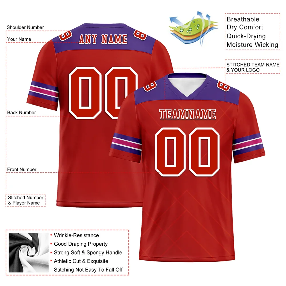 Custom Red Sleeve Stripes Red Personalized Authentic Football Jersey FBJ02-bc0f0e9 - Coolcustomize