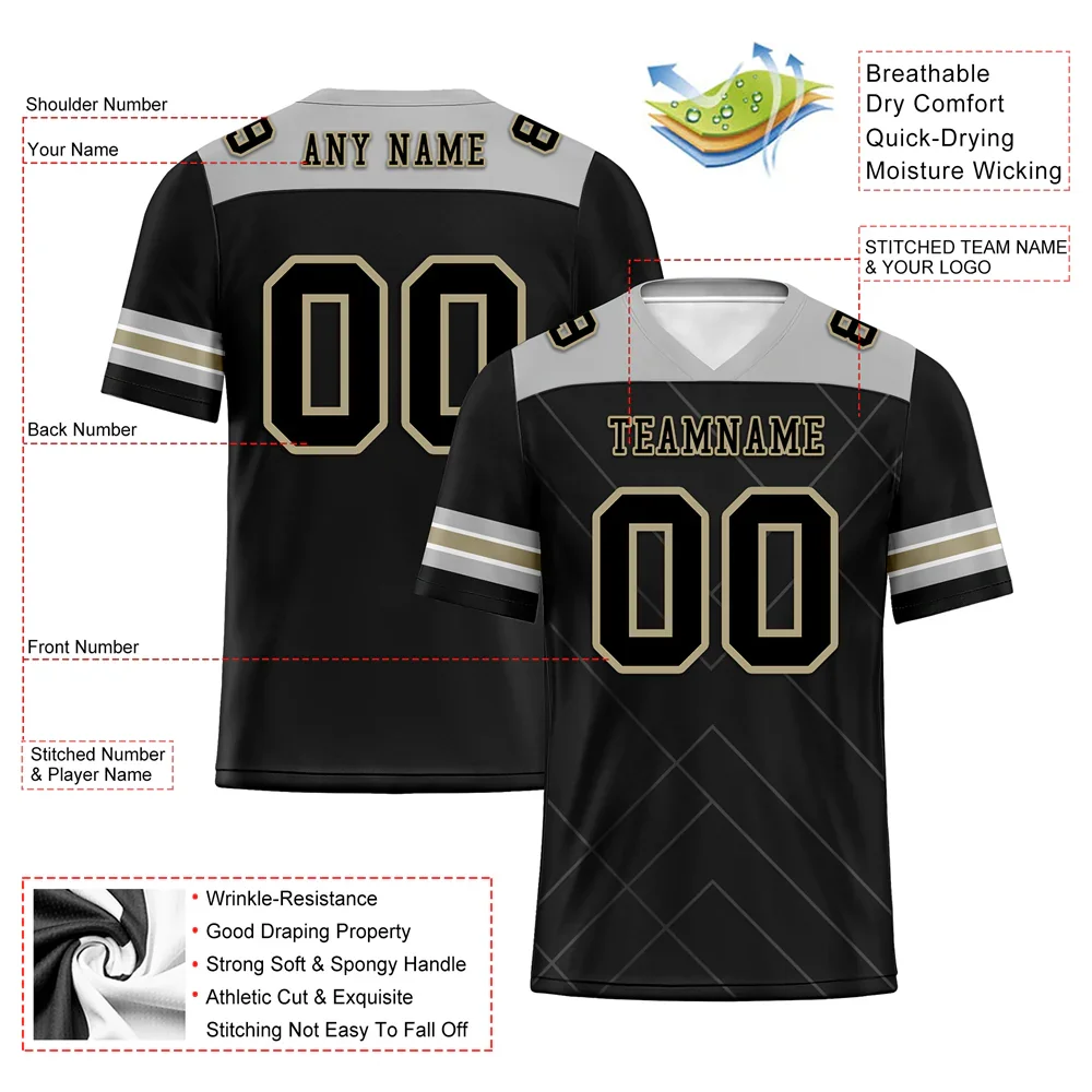 Custom Black Sleeve Stripes Black Personalized Authentic Football Jersey FBJ02-bc0f0f0 - Coolcustomize