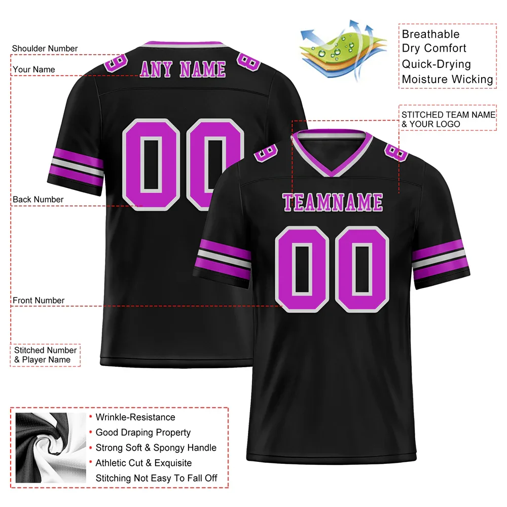 Custom Black Sleeve Stripes Purple Personalized Authentic Football Jersey FBJ02-bc0f0fa - Coolcustomize