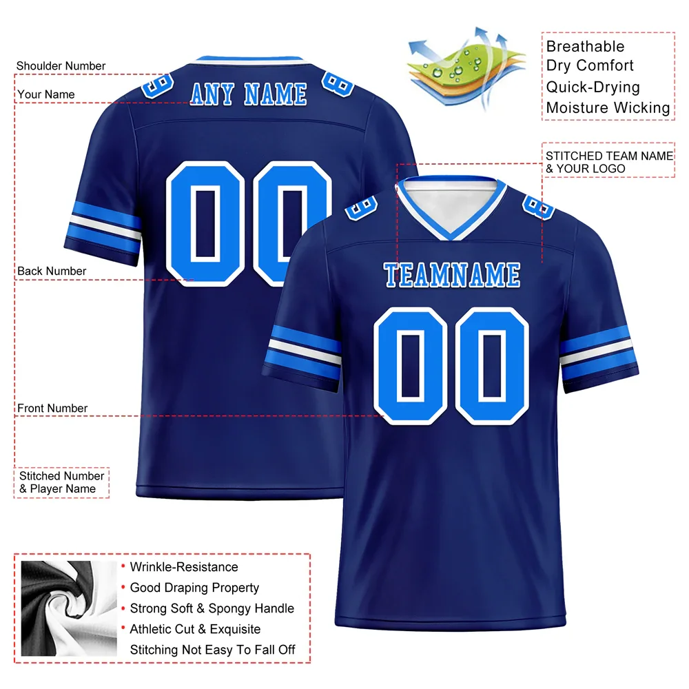 Custom Blue Sleeve Stripes Blue Personalized Authentic Football Jersey FBJ02-bc0f0fc - Coolcustomize