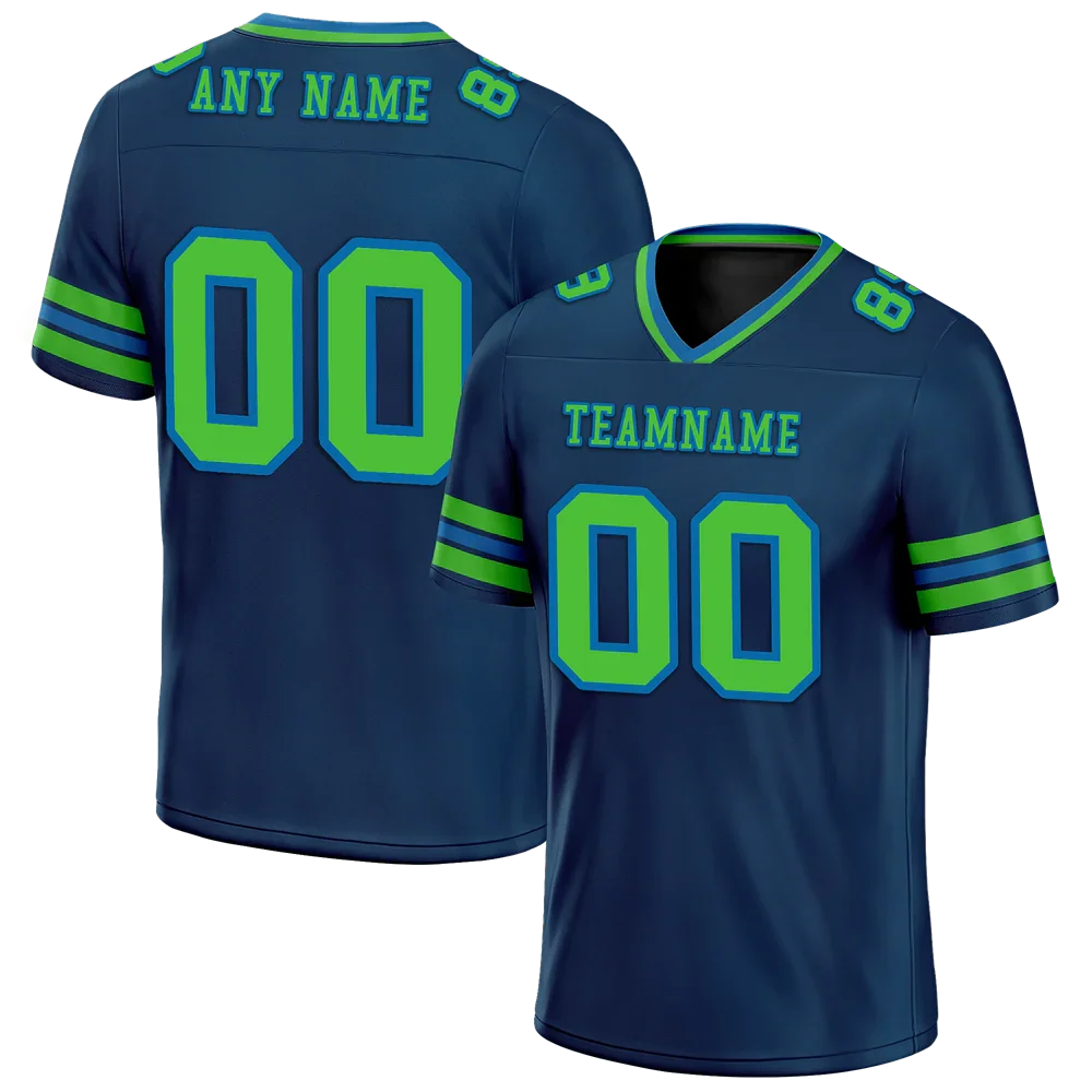 Custom Blue Sleeve Stripes Green Personalized Authentic Football Jersey FBJ02-bc0f07b - Coolcustomize