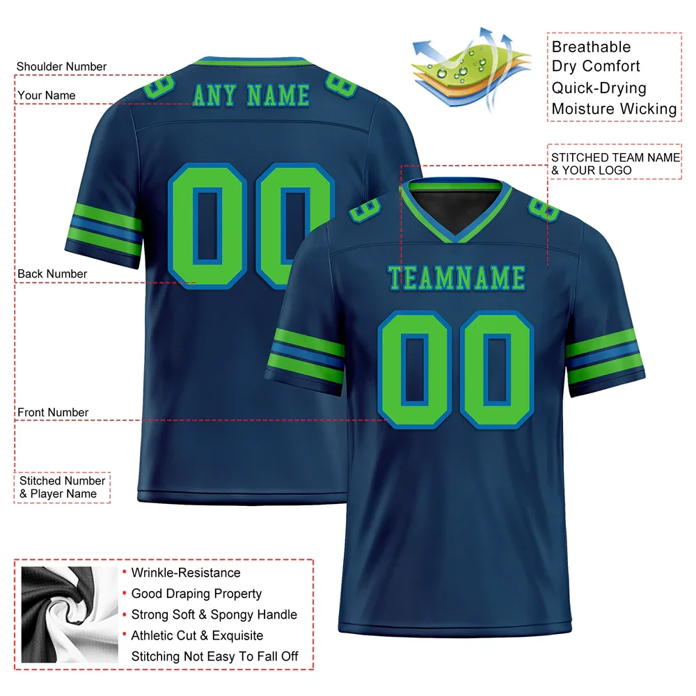 Custom Blue Sleeve Stripes Green Personalized Authentic Football Jersey FBJ02-bc0f07b - Coolcustomize