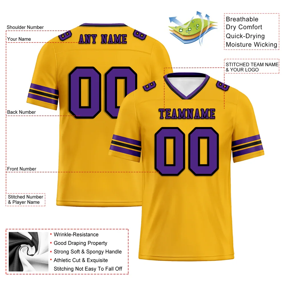 Custom Yellow Sleeve Stripes Purple Personalized Authentic Football Jersey FBJ02-bc0f07c - Coolcustomize