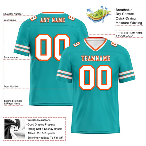Custom Aqua Sleeve Stripes White Personalized Authentic Football Jersey FBJ02-bc0f07f - Coolcustomize
