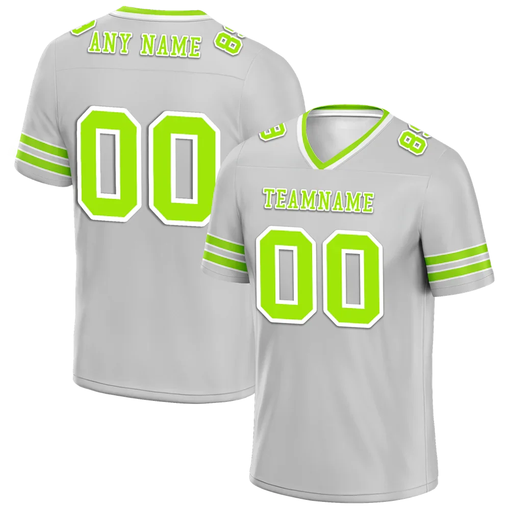 Custom Grey Sleeve Stripes Green Personalized Authentic Football Jersey FBJ02-bc0f078 - Coolcustomize