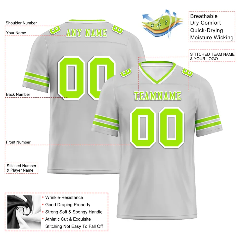 Custom Grey Sleeve Stripes Green Personalized Authentic Football Jersey FBJ02-bc0f078 - Coolcustomize