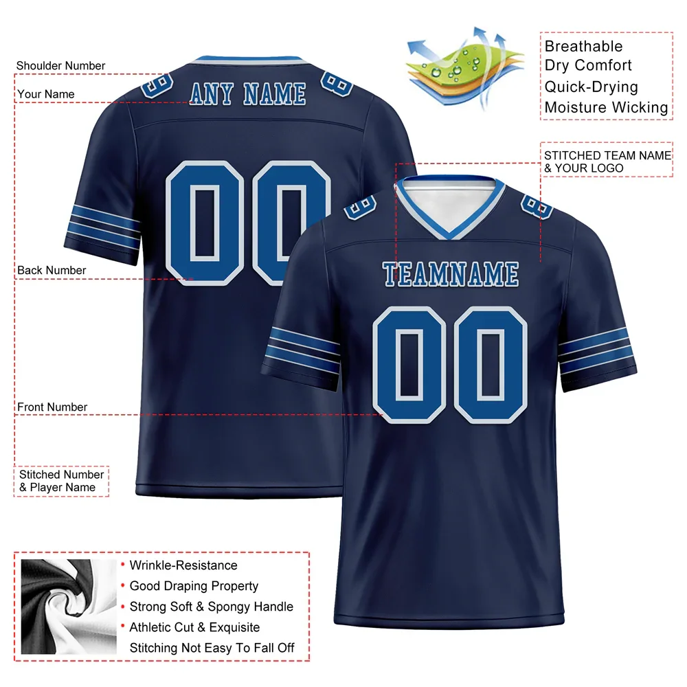 Custom Black Sleeve Stripes Blue Personalized Authentic Football Jersey FBJ02-bc0f08d - Coolcustomize
