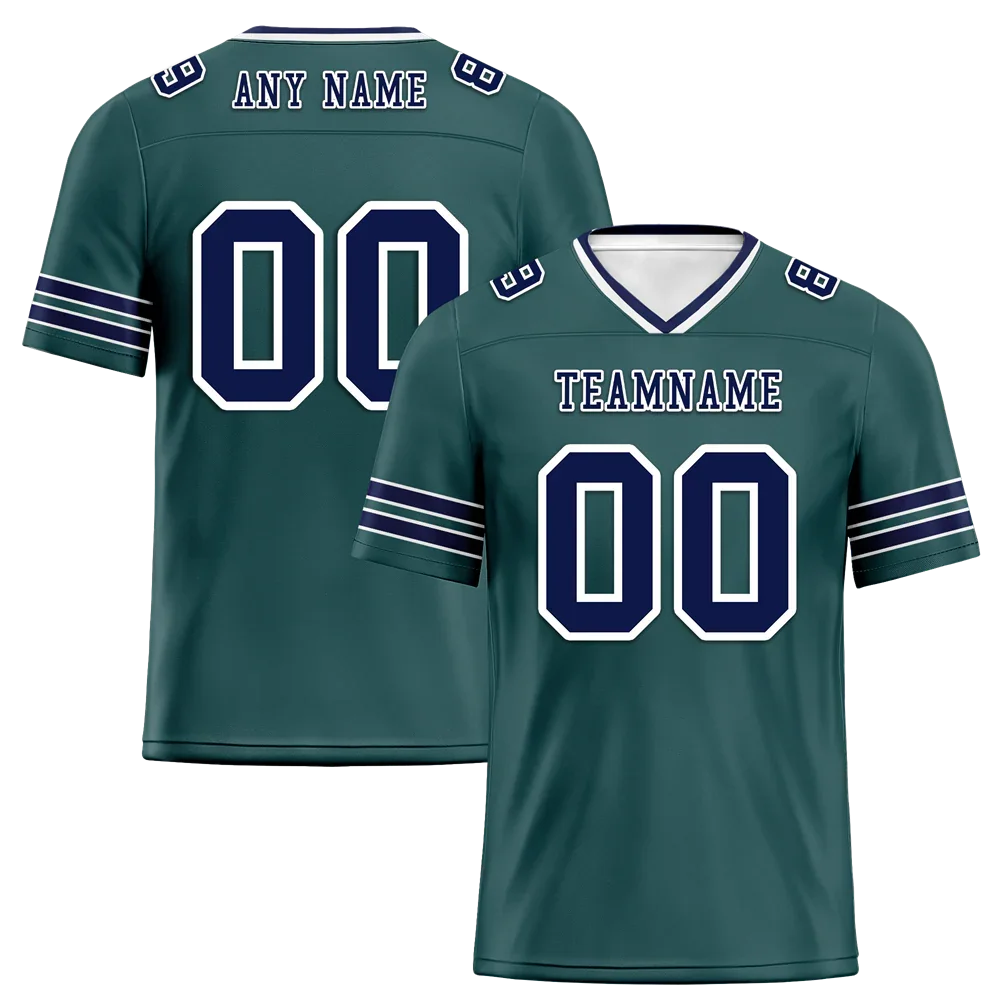 Custom Green Sleeve Stripes Blue Personalized Authentic Football Jersey FBJ02-bc0f088 - Coolcustomize