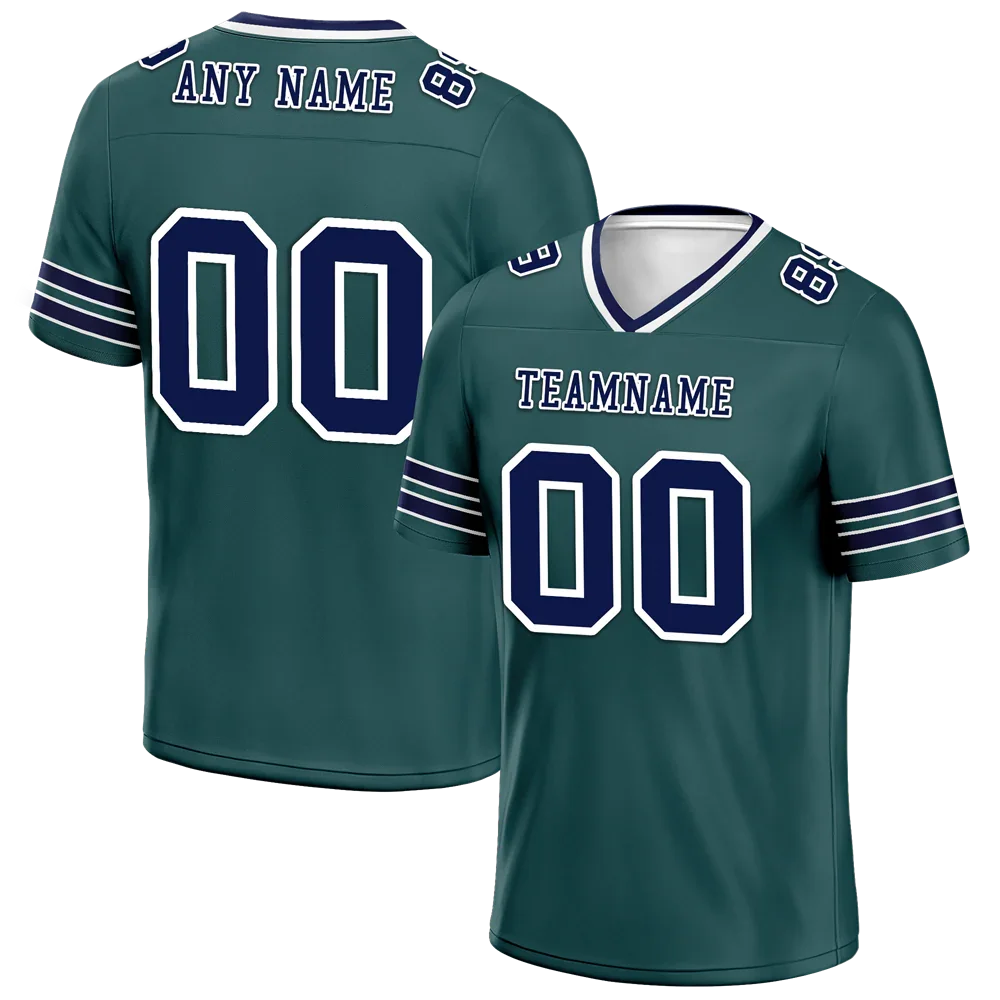 Custom Green Sleeve Stripes Blue Personalized Authentic Football Jersey FBJ02-bc0f088 - Coolcustomize