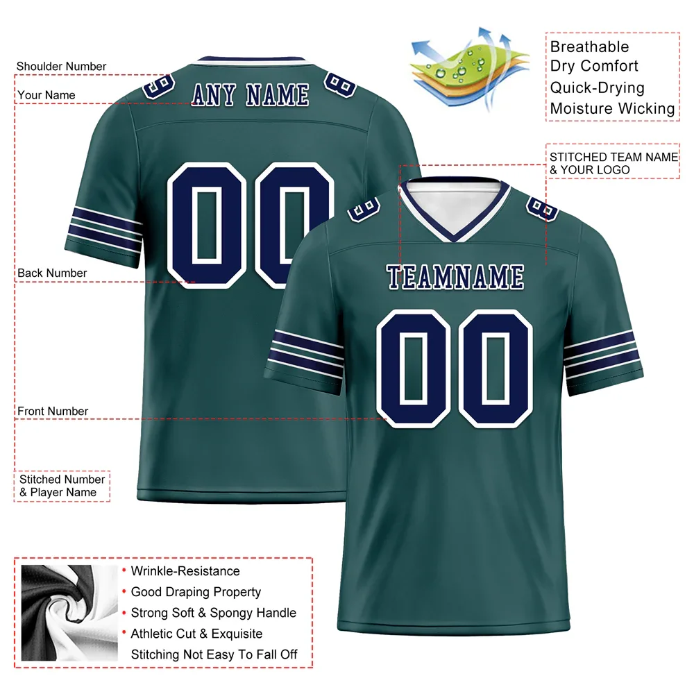 Custom Green Sleeve Stripes Blue Personalized Authentic Football Jersey FBJ02-bc0f088 - Coolcustomize