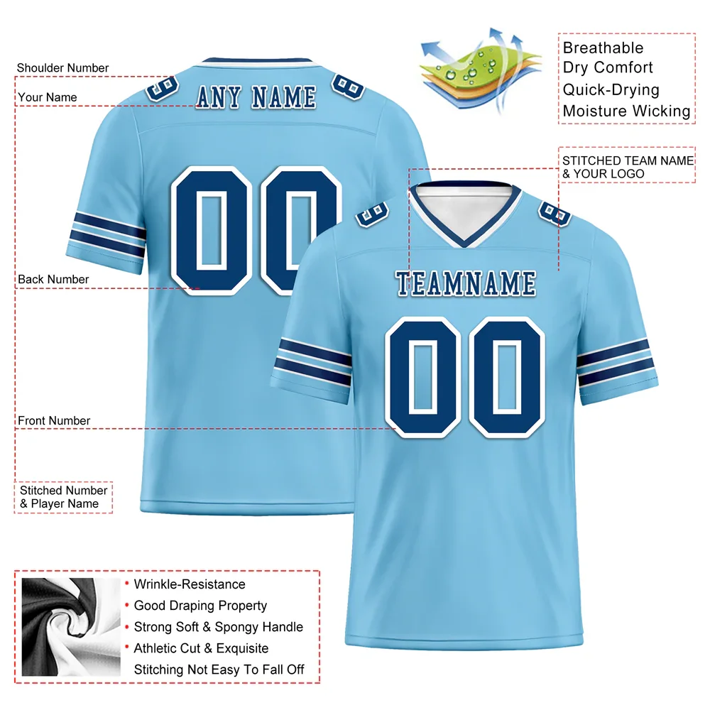 Custom Aqua Sleeve Stripes Blue Personalized Authentic Football Jersey FBJ02-bc0f089 - Coolcustomize