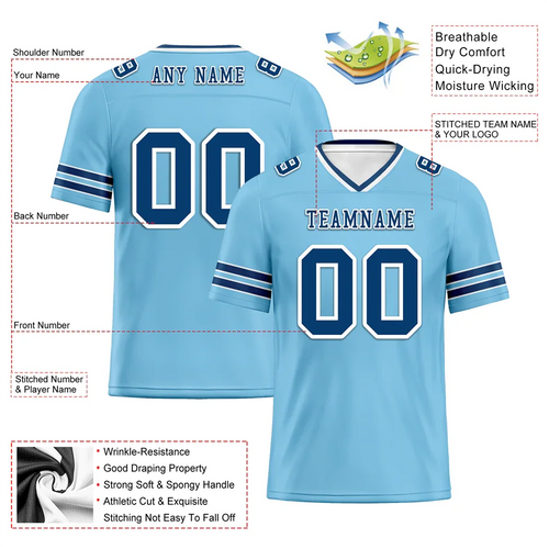 Custom Aqua Sleeve Stripes Blue Personalized Authentic Football Jersey FBJ02-bc0f089 - Coolcustomize