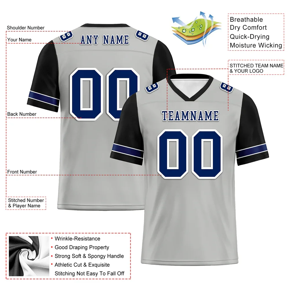 Custom Grey Black Two Tone Blue Personalized Authentic Football Jersey FBJ02-bc0f09a - Coolcustomize